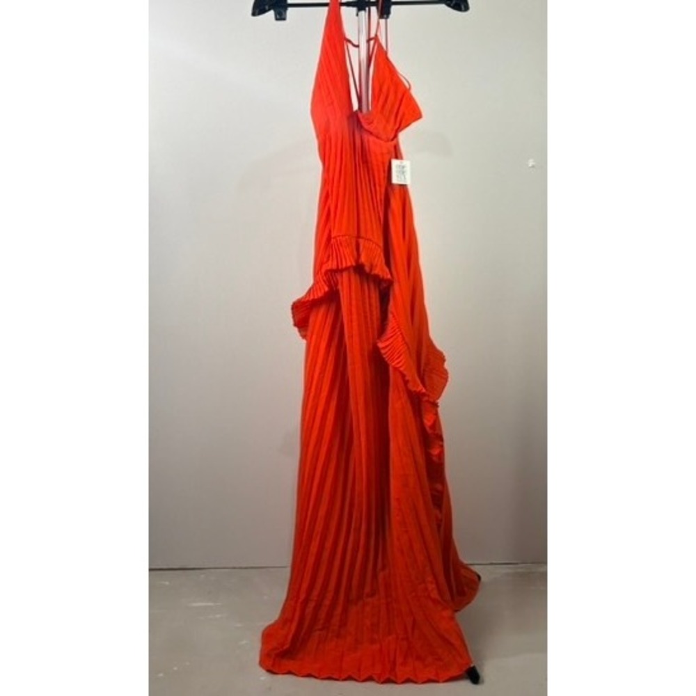 One One Six Orange Red Pleated High Low Halter Maxi Dress Large NEW